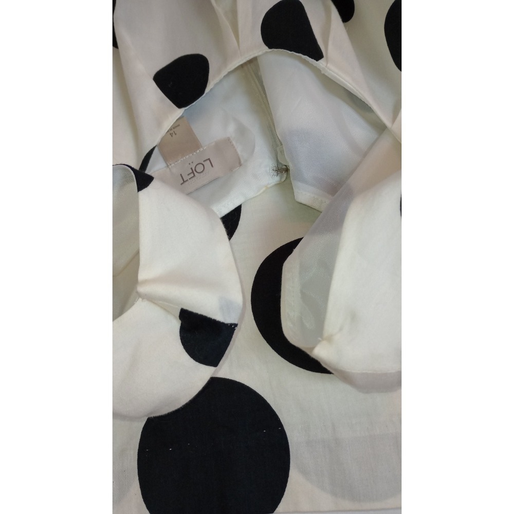 LOFT Womens White Black Polka Dot A-Line Dress Sleeveless Pockets Size 14 - Picture 8 of 10